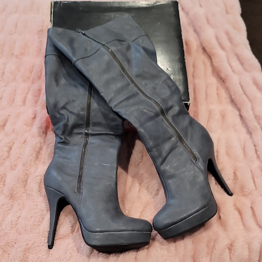 Mid Calf Grey Zip Up Heels